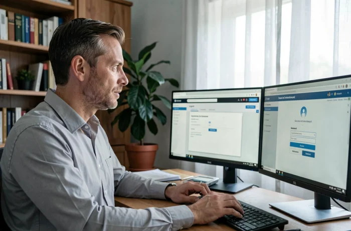 Employé Altran se connectant à son espace Smart RH depuis son bureau à domicile