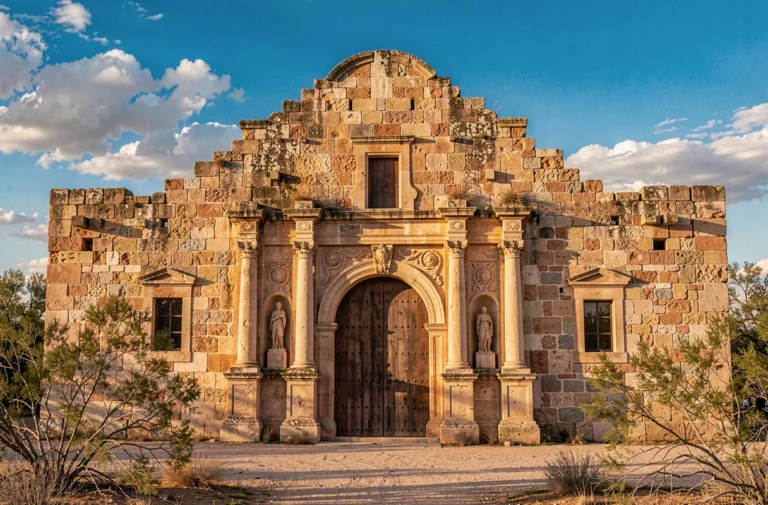 Façade historique de l'Alamo à San Antonio, Texas, avec ses murs en calcaire et son architecture coloniale espagnole