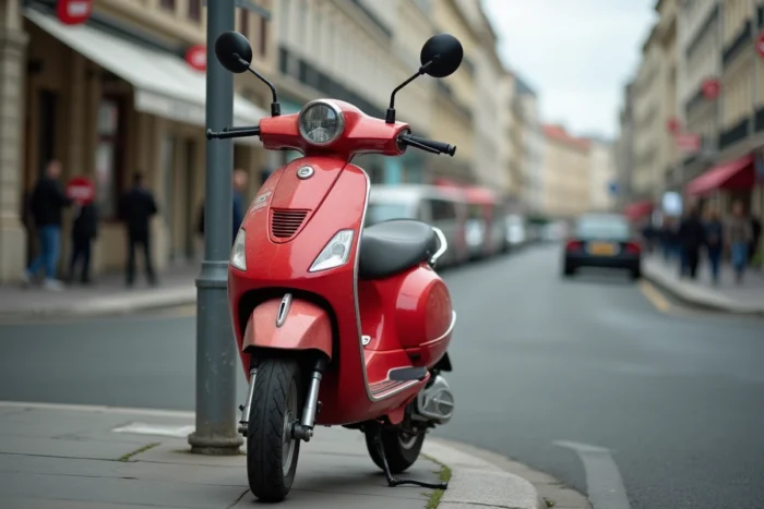 Piwi 80 garé sur un trottoir urbain avec plaque d'immatriculation visible en France
